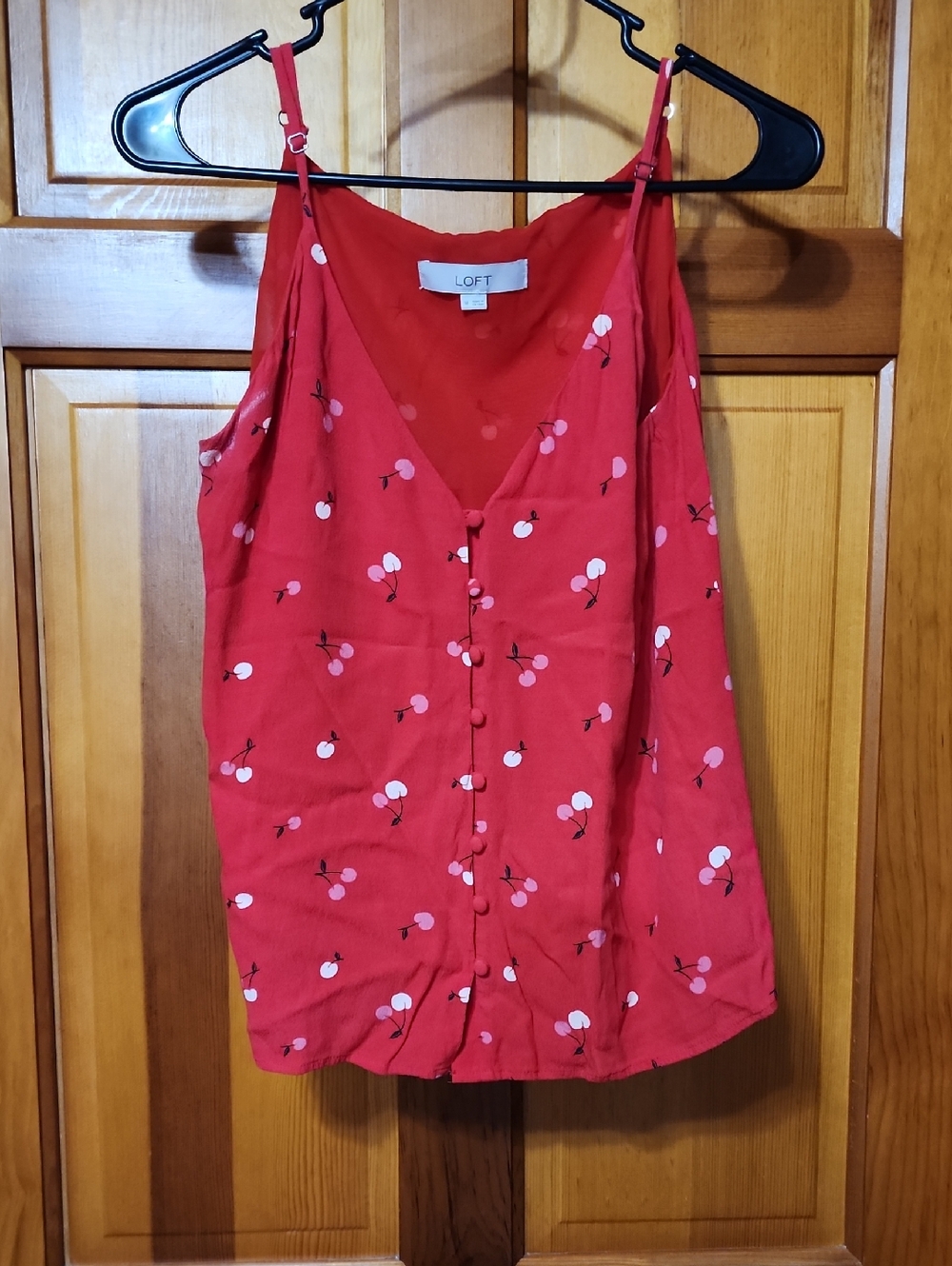 LOFT Red Cherry-Print Button-Front Cami